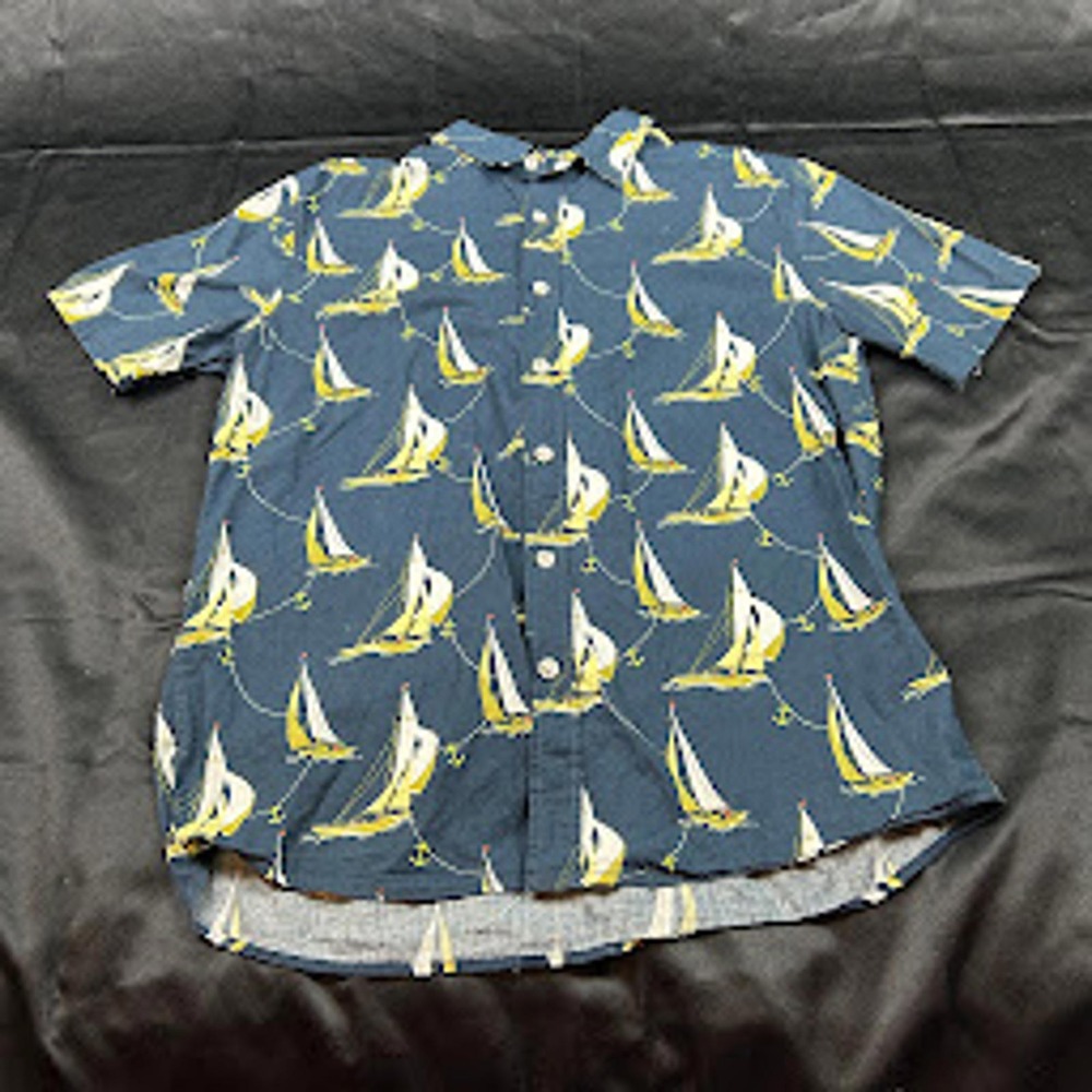 PacSun Mens Navy Blue Nautical Sailboat Anchor Print Short Sleeve Button Down M